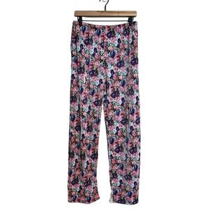 Wayf Pants Womens Large Pink Floral Accordion Pleat Satin Pull On Straight Leg